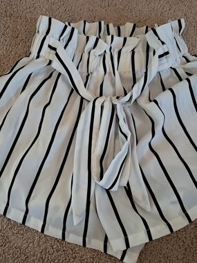 SHEIN Black and White Striped Paperbag Shorts